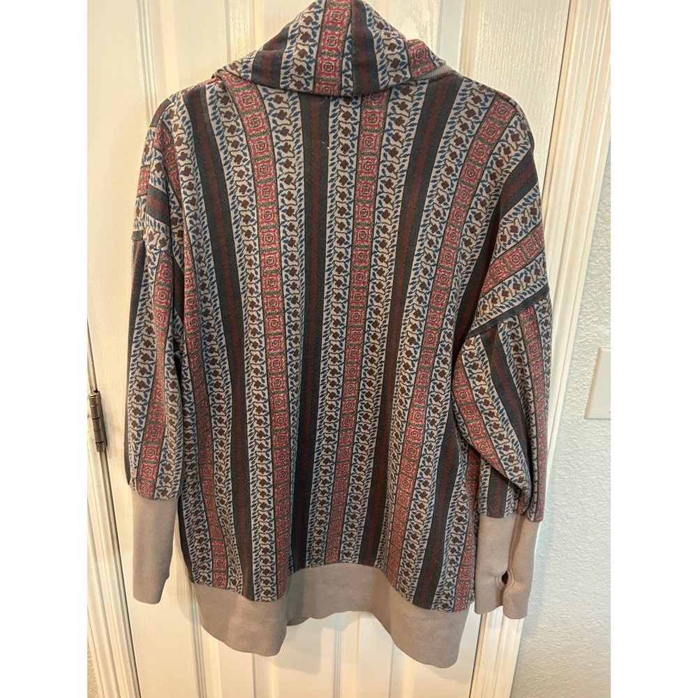 Alternative Cardigan Taupe Geometric Stripe Shawl Collar Thumbhole Boho Wrap - Picture 4 of 8